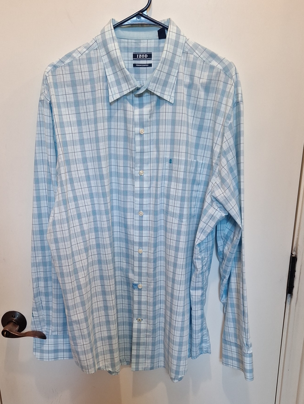 IZOD Light Blue and White Plaid Dress Shirt